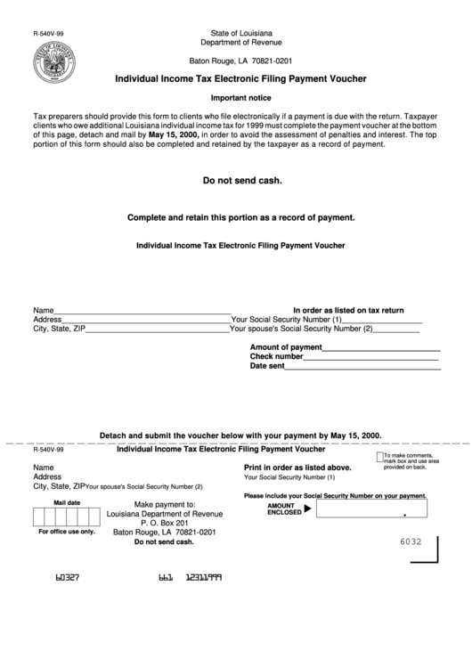 Form R-540v 00 - Individual Income Tax Electronic Filing Payment Voucher