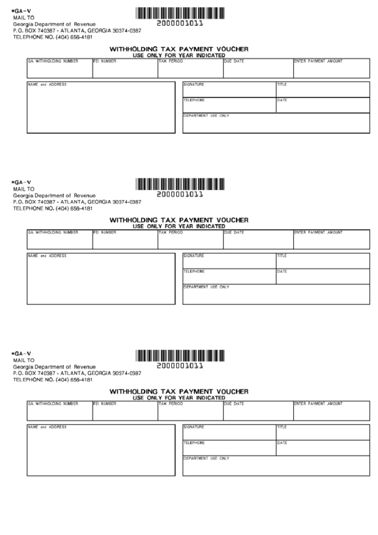 Form Ga-V - Withholding Tax Payment Voucher Use Only For Year Indicated Printable pdf