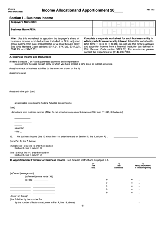 Form It2023  Income Allocation And Apportionment printable pdf download