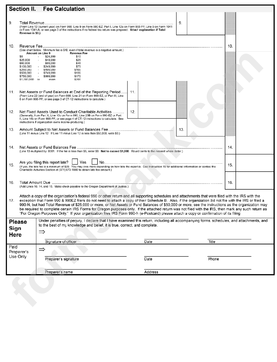 Form Ct-12 - Charitable Activities Section Oregon Department Of Justice - 2012