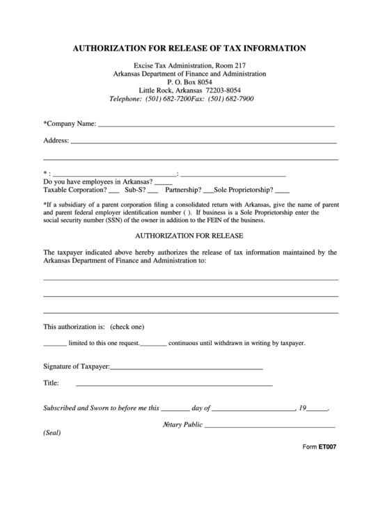 form-et007-authorization-for-release-of-tax-information-printable-pdf