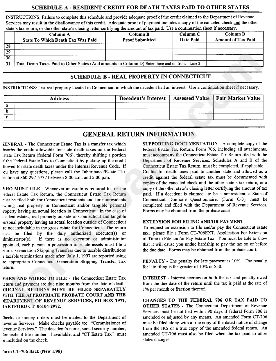 Form Ct-706 - Connecticut Estate Tax Return