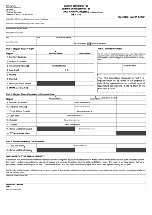 Form 04-571 - Annual Report - 2000 Printable pdf