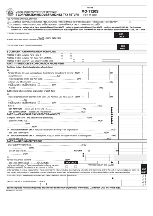 Form Mo-1120s - S Corporation Income/franchise Tax Return - 2000 Printable pdf
