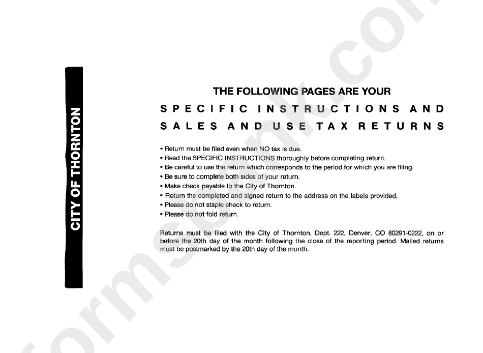 Specific Instructions And Sales And Use Tax Returns - City Of Thornton