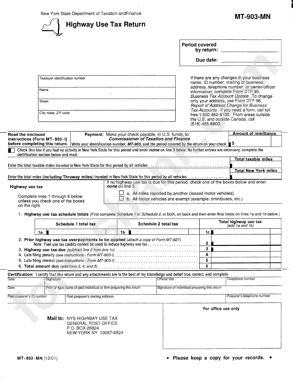 Form Mt 903 Mn Highway Use Tax Return Printable Pdf Download