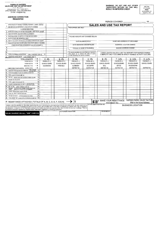 Sales And Use Tax Report - Parish Of Rapides Printable pdf