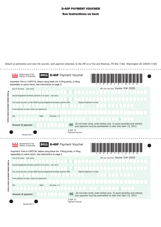 Form D-40p - Payment Voucher - 2011 Printable pdf