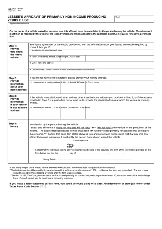 Form 50-285 - Lessee