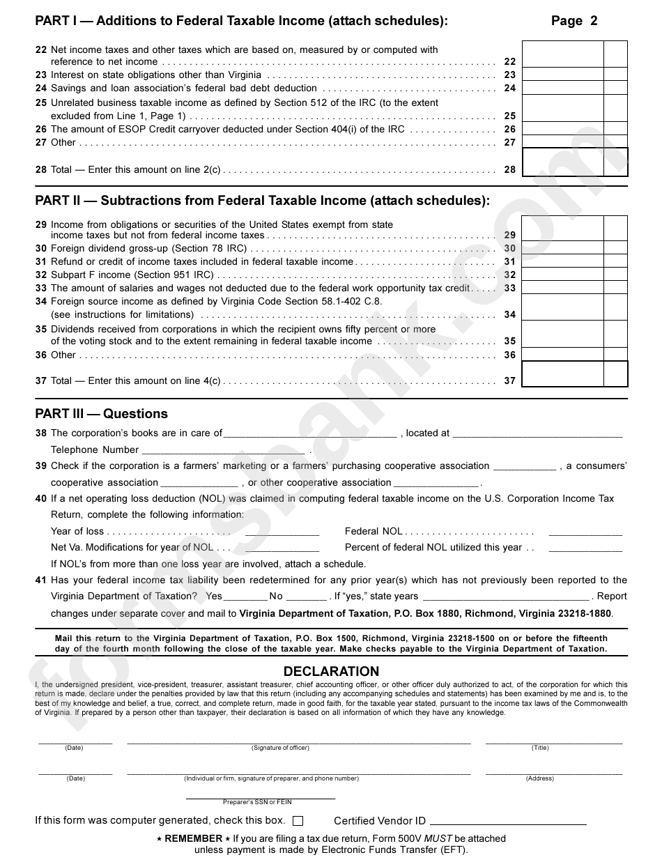 Form 500 - Virginia Corporation Income Tax Return - 2002