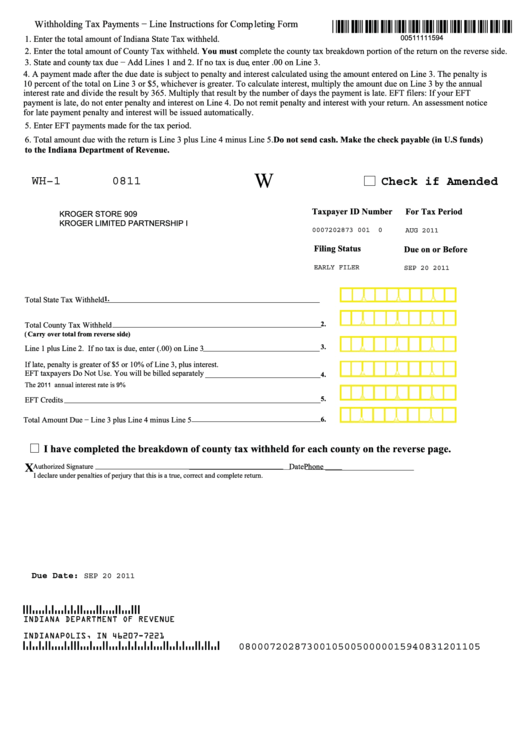 Form Wh-1 - Withholding Tax Printable pdf