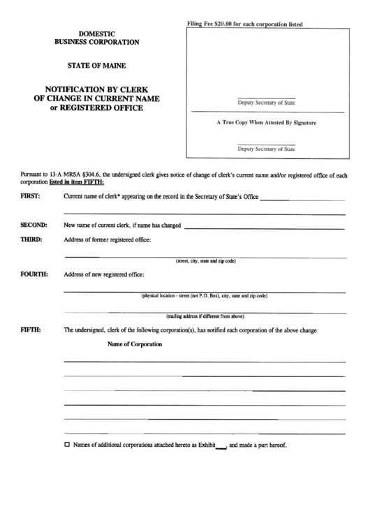 Form Mbca-3b - Notification By Clerk Of Change In Current Name Or Registered Office - 2000 Printable pdf
