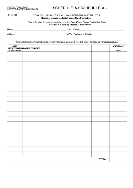 Schedule A-2 - Tobacco Products Tax Nonresident Distributor - Connecticut Department Of Revenue Services - 2000 Printable pdf
