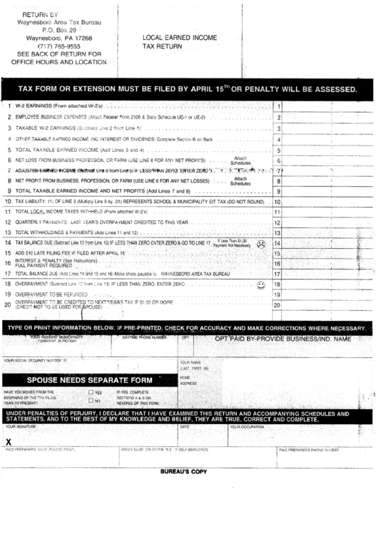 Local Earned Income Tax Return Form Printable Pdf Download