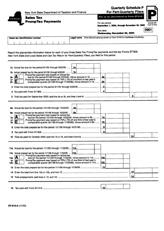 Form St-810.6 - Quarterly Schedule P - Sales Tax Form Printable pdf