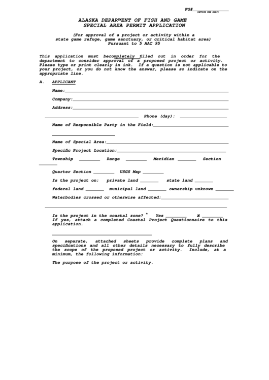 Special Area Permit Application - Department Of Fish And Game Printable pdf