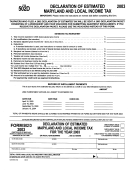 Form 502d - Declaration Of Estimated Maryland And Lockal Income Tax - 2003