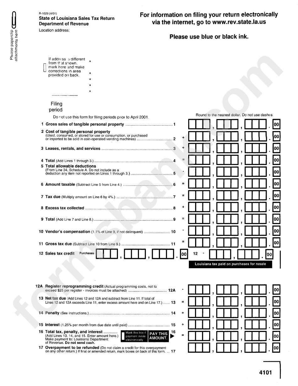 Form R 1029 State Of Louisiana Sales Tax Return Department Of Revenue Printable Pdf Download