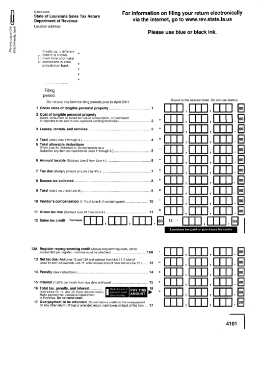 Form R-1029 - State Of Louisiana Sales Tax Return Department Of Revenue Printable pdf