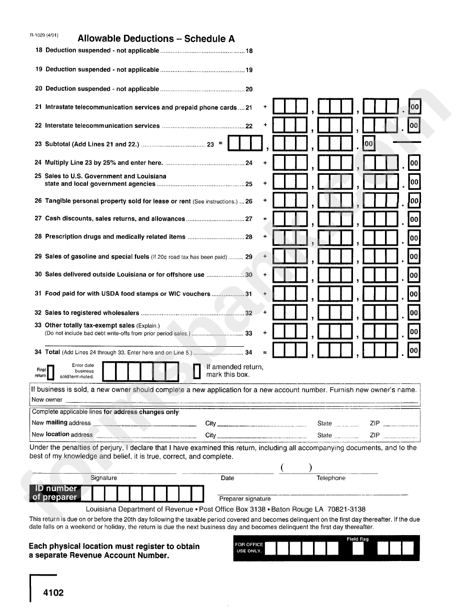 Form R-1029 - State Of Louisiana Sales Tax Return Department Of Revenue