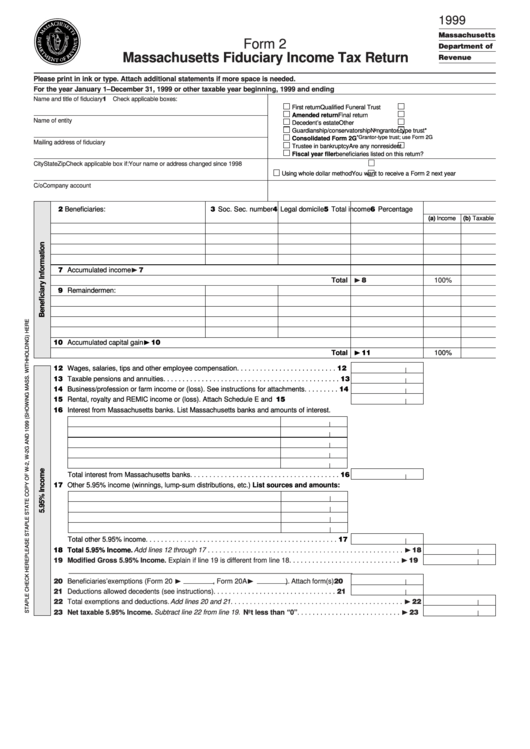Form 2 - Massachusetts Fiduciary Income Tax Return - 1999 Printable pdf