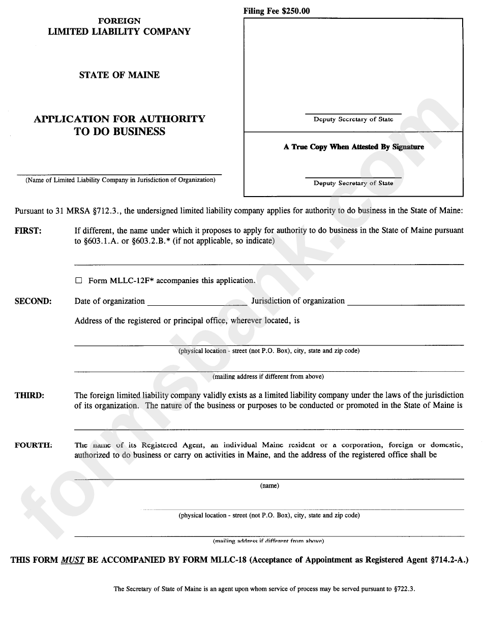 Form Mllc-12 - Application For Authority To Do Business