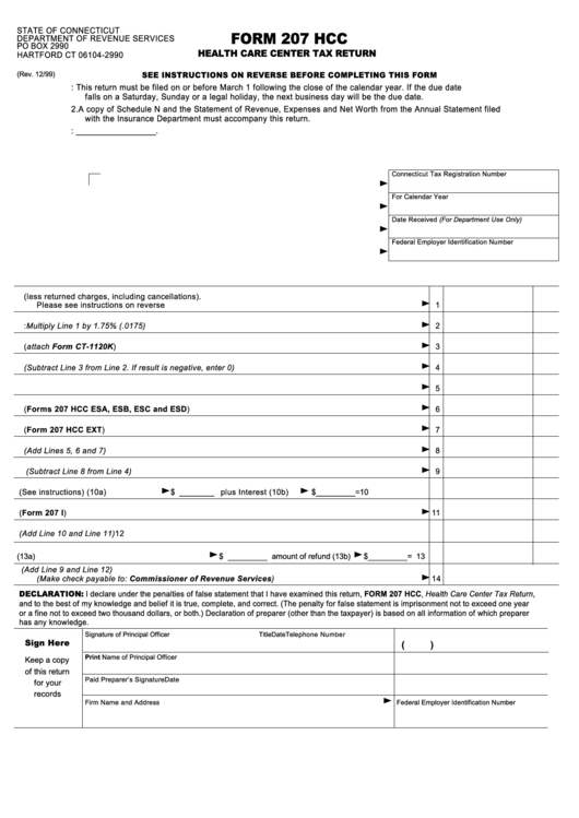 Form 207 Hcc - Health Care Center Tax Return Printable pdf