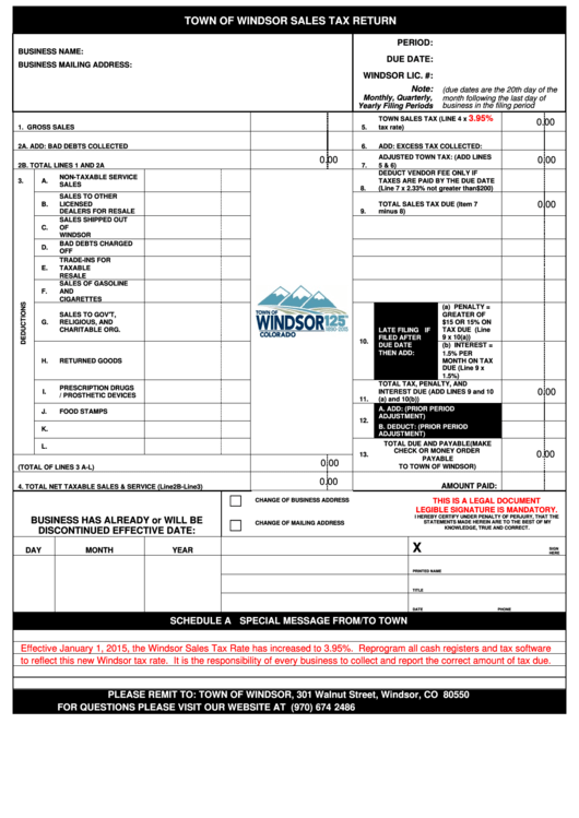 Fillable Town Of Windsor Sales Tax Return - Town Of Windsor - 2015 Printable pdf