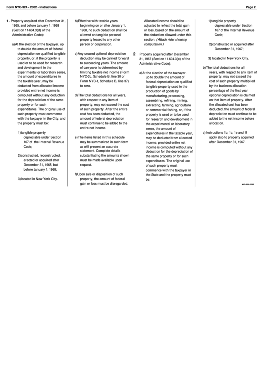 Form Nyc-324 - 2002 - Instructions Printable pdf