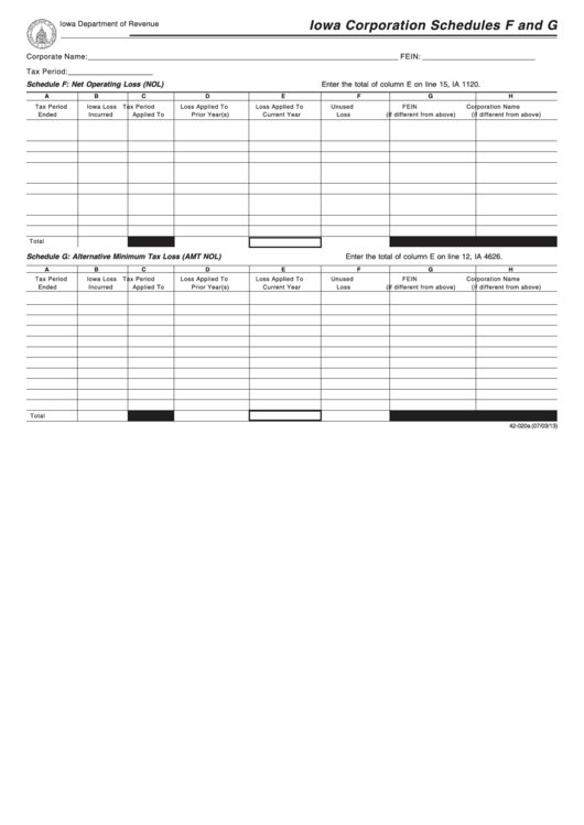 Fillable Form 42-020a - Iowa Corporation Schedules F And G Printable pdf