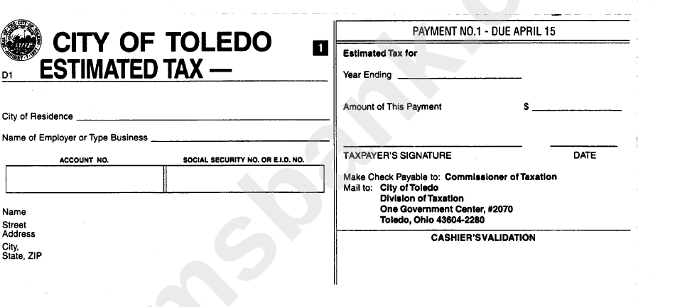 Estimated Tax Form - City Of Toledo, Ohio Division Of Taxation