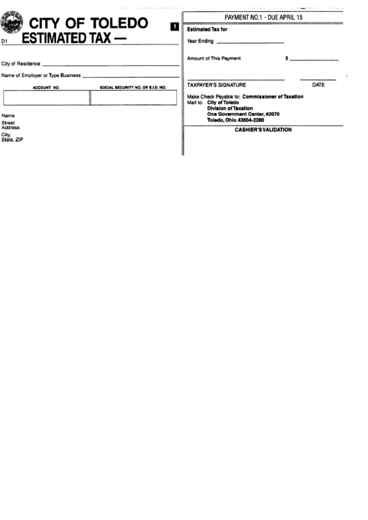 Estimated Tax Form - City Of Toledo, Ohio Division Of Taxation Printable pdf