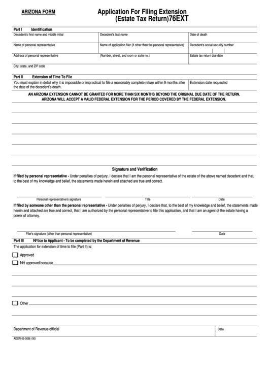 Fillable Form 76ext Application For Filing Extension (Estate Tax