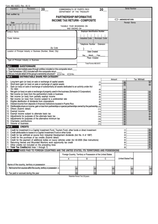 Form 480.10(Sc) - Partnership Informative Income Tax Return - Composite Printable pdf