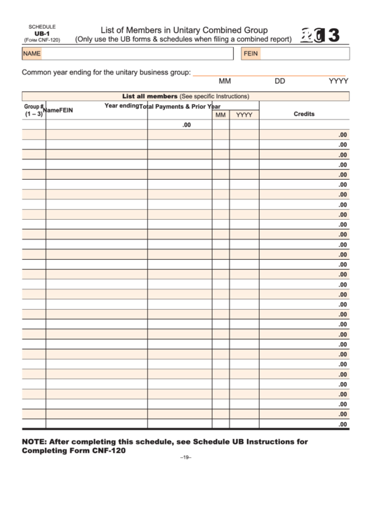 Form Cnf-120 - List Of Members In Unitary Combined Group - 2013 Printable pdf