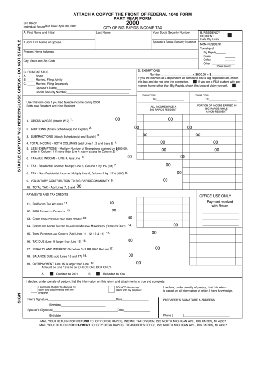 Form Br 1040p - Individual Return - Michigan Income Tax Division - 2000 Printable pdf