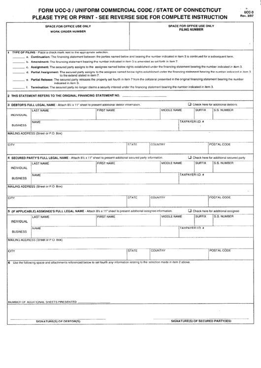 Form Ucc-3 - Uniform Commercial Code - State Of Connecticut Printable pdf