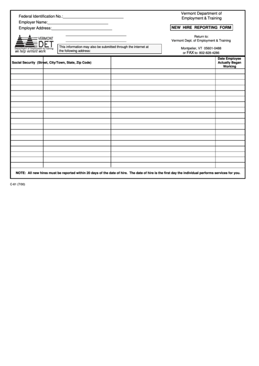 Form C-61 - New Hire Reporting July 2000 Printable pdf