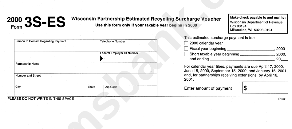 Form 3s-Es - Partnership Estimated Recycling Surcharge Voucher 2000