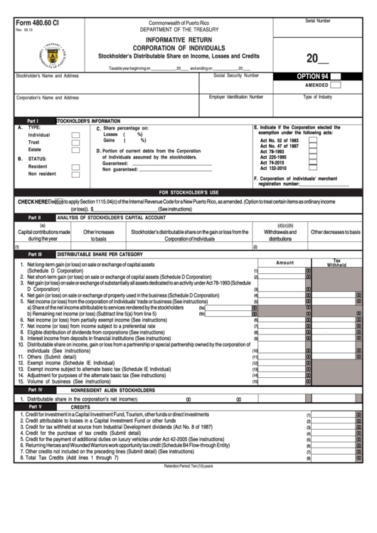 Form 480.60 Ci - Informative Return Corporation Of Individuals Printable pdf