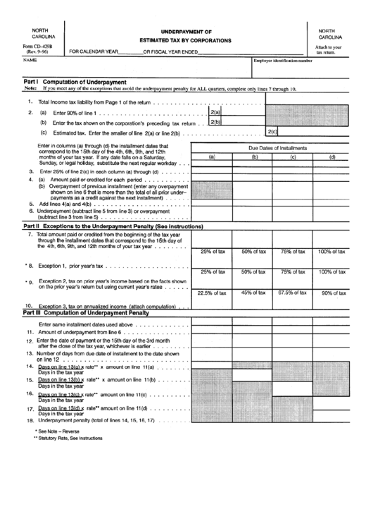 Form Cd-429b - Underpayment Of Estimated Tax By Corporations Printable pdf