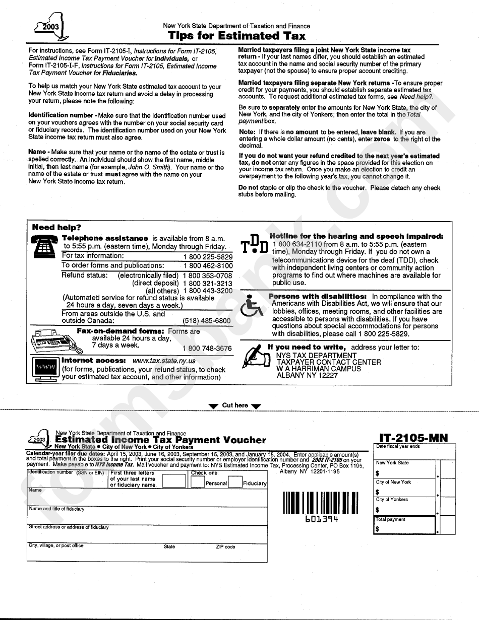 Form It-2105-Mn - Estimated Income Tax Payment Voucher - 2003
