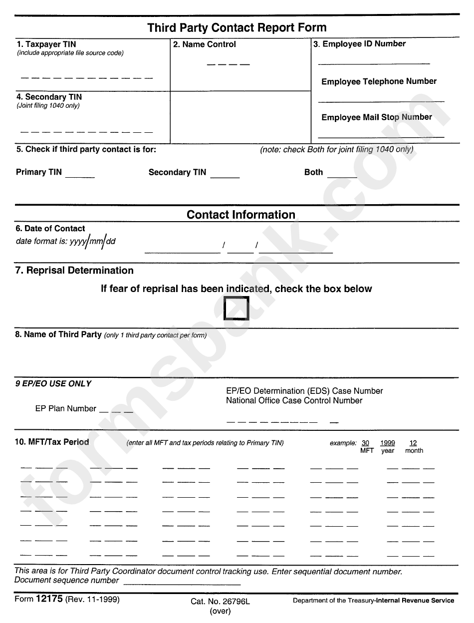 Form 12175 - Third Party Contact Report Form