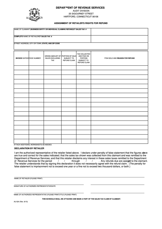 Form Au-524 - Assignment Of Retailer