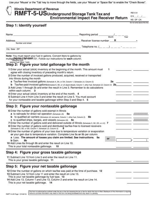 Fillable Form Rmft-5-Us - Underground Storage Tank Tax And Environmental Impact Fee Receiver Return - 2015 Printable pdf