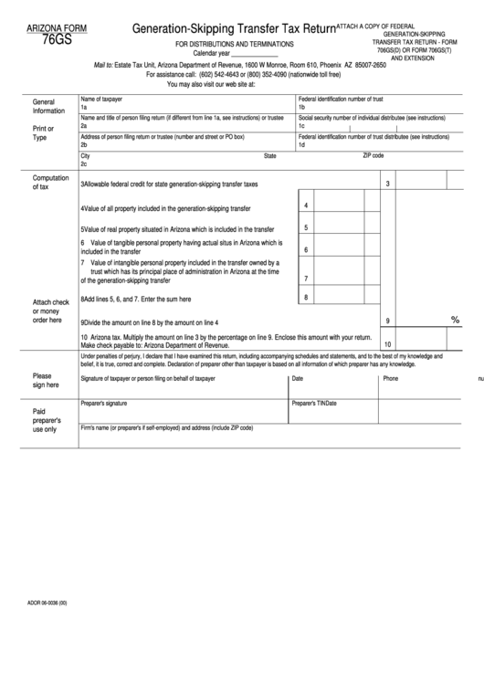 Form 76gs - Generation-Skipping Transfer Tax Return printable pdf download