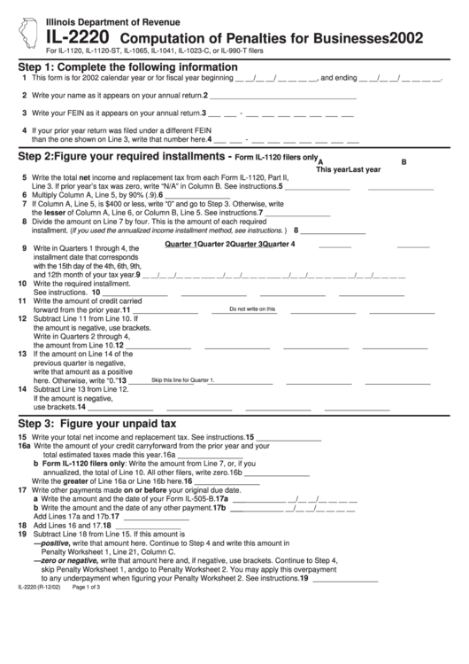Form Il-2220 - Computation Of Penalties For Businesses - 2002 Printable pdf