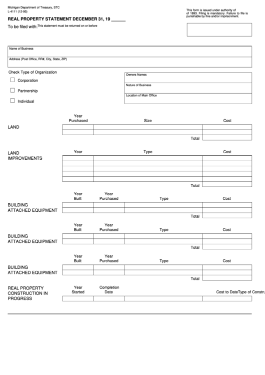 Form L-4111 - Real Property Statement Printable pdf