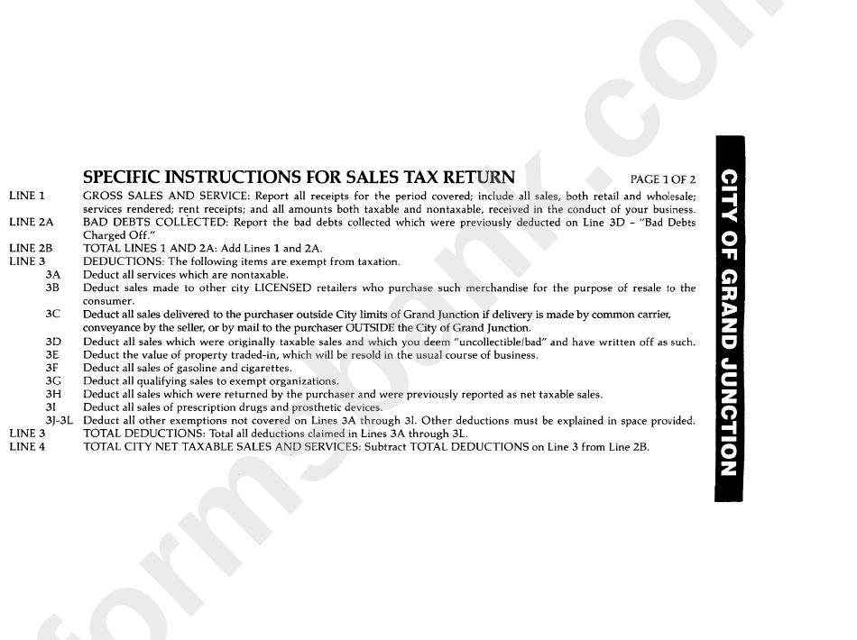 Instructions For Sales Tax Returns - City Of Grand Junction Form