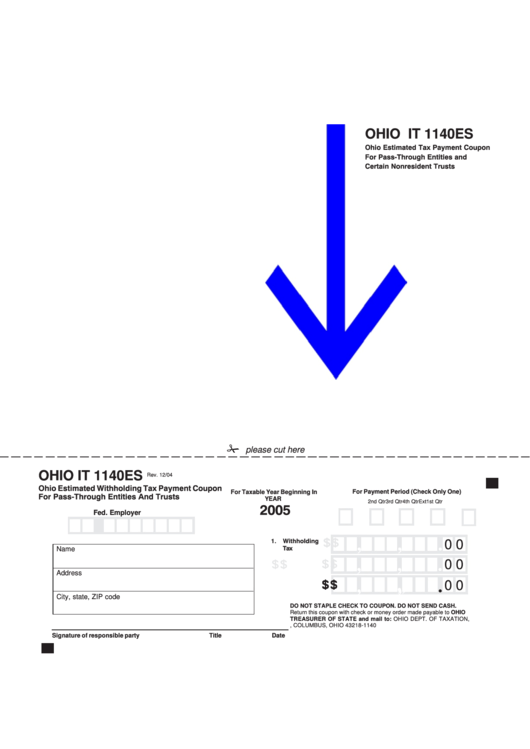 Form It 1140es - Ohio Estimated Withholding Tax Payment Coupon For Pass-Through Entities And Trusts - 2005 Printable pdf